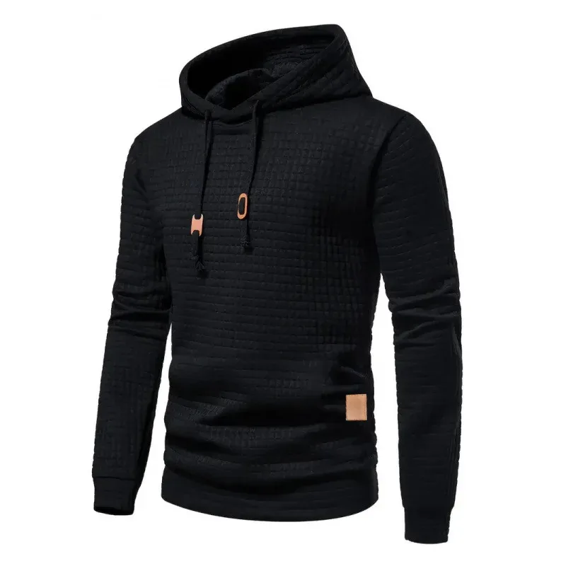 Men's Autumn Winter Jacquard Plaid Hoodie Long Sleeve Casual Pullover Fitness Running Sports Hooded Jacket Activewear Sweatshirt