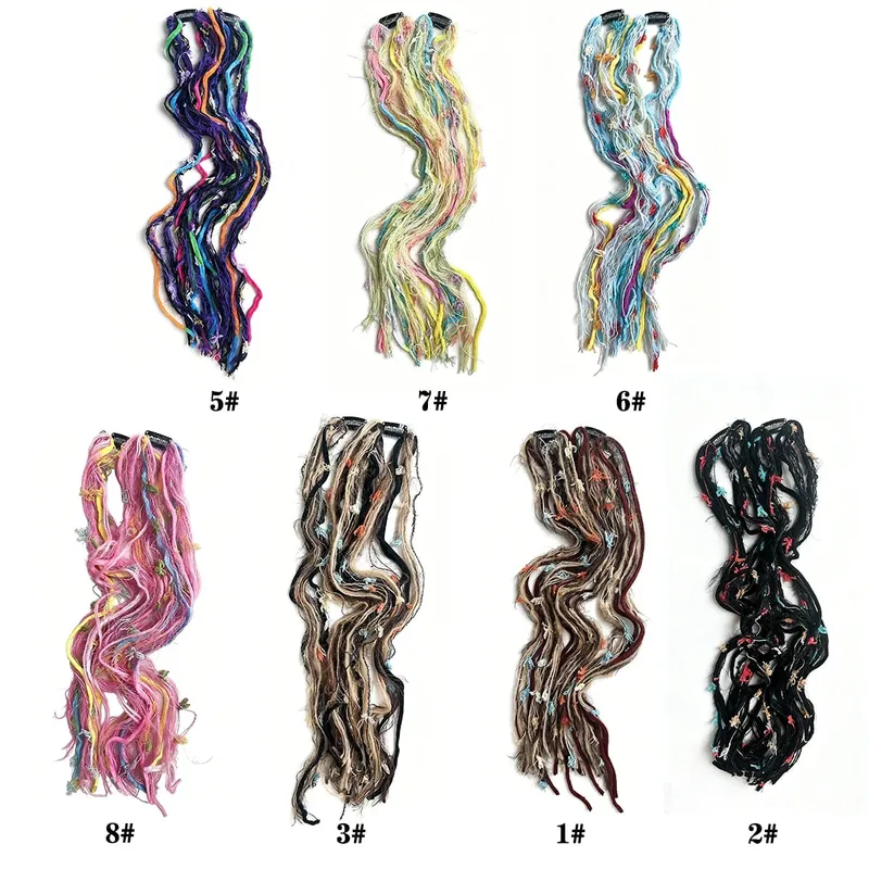 Synthetic Clip In Pastel Pink Macaron Faux Locs Hair Extensions Handmade Textured Straight With HairPieces For Women Daily Party