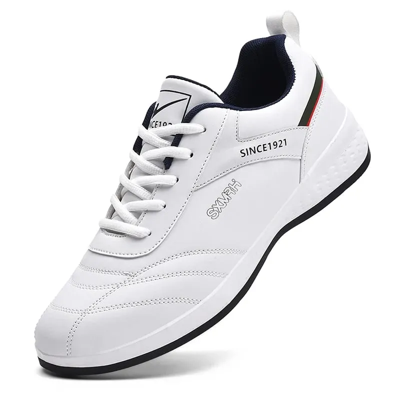 Double Star Men's White Leather Casual Sneakers Lightweight Breathable Non-slip Walking Sport Shoes