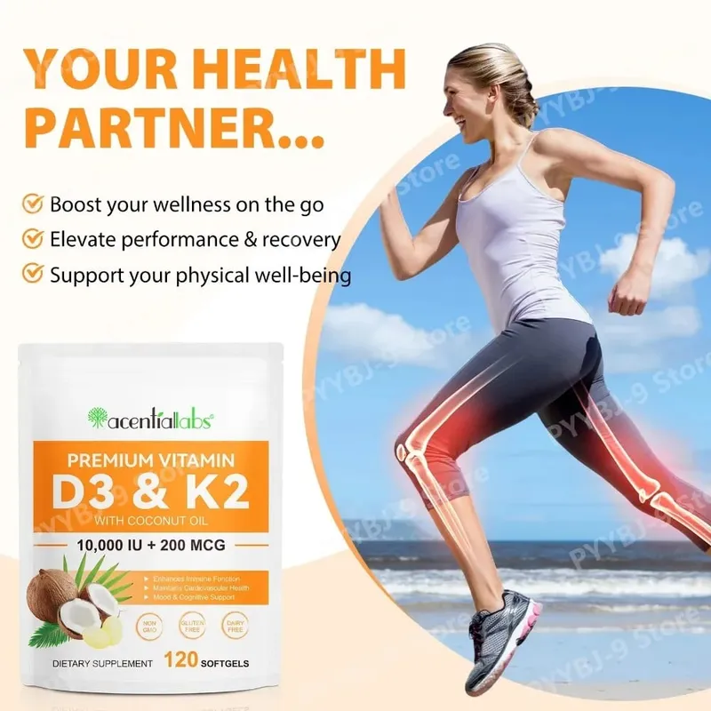 Acentiallabs Premium Vitamin D3 K2 Softgels kosttilskud Kokosolie Vitamin D3 AK2 bløde kapsler til immunstøtte til voksne