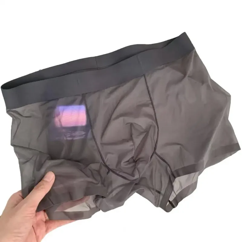 Boxer Transparent léger pour hommes, sous-vêtements élastiques, taille moyenne, convexe en U, short à Perspective fine, culotte sans couture