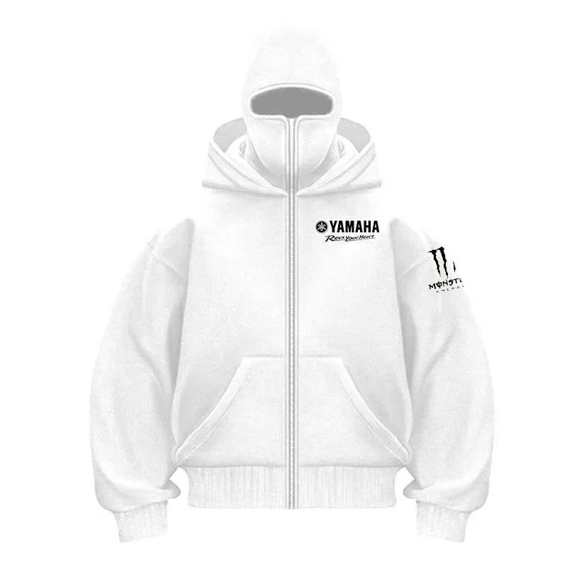 yamaha logo Naka-print na Cotton Cycling Mask Zipper Hoodie Lalaki at Babae Taglagas at Taglamig Bagong Estilo Fashion Casual Retro Cycling Jer