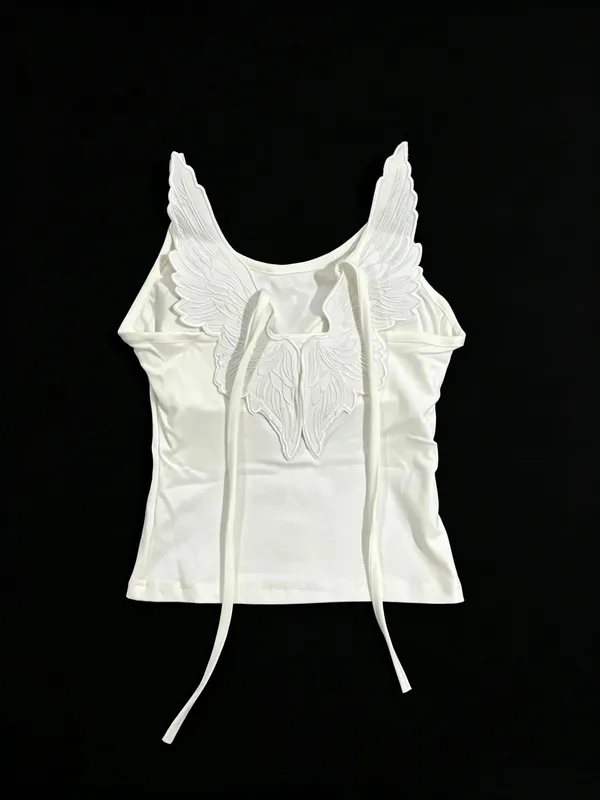White Angle Wings Embroidered Camis Y2K Sexy Sleeveless Backless Bow-Tie Straps Slim Vest Woman Summer Tank Top — image 5