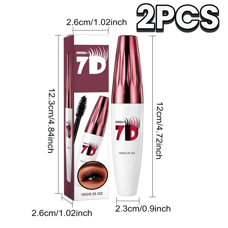 7D Black Mascara for Multi-Dimensional Volume Silk Fiber Lash Extension Waterproof Smudge-proof Long Lasting Eye Makeup Cosmetic