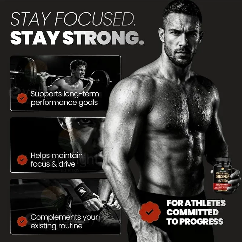 Red Korean Ginseng Supplement for Men - Extra Strength 10:1 Extract - Energy Focus Productivity Performance - Natural & Vegan