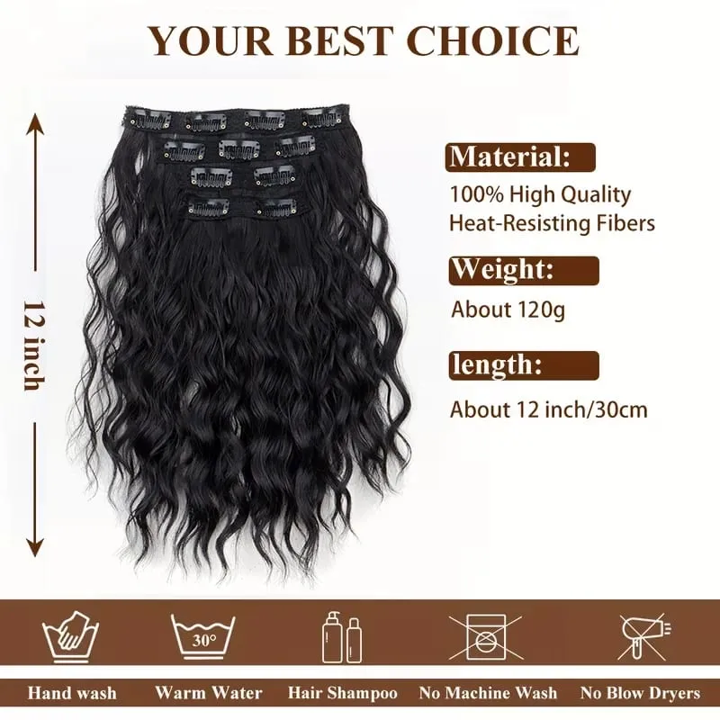 12Inch Synthetic Short Wavy Curly Hair Extension 4pcs/set Clip in Hair Easy to Wear for Women Party Use Daily — image 3