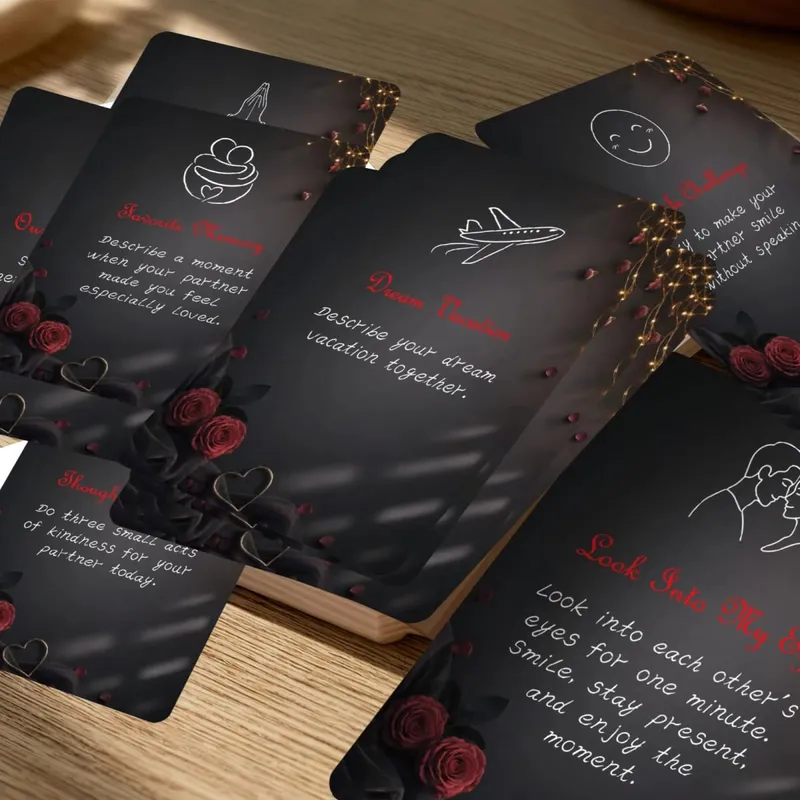 50Pcs Romantic Couple Challenge Cards Black Rose Design Interactive Communication Dating Game Cards for Couples Night