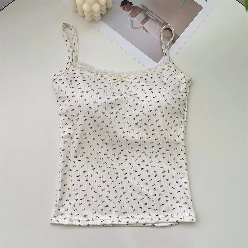 Elegant Lace Flower Print Camis 2026 Slim Sexy Vest Floral Tops One Size Floral Tank Tops Spring