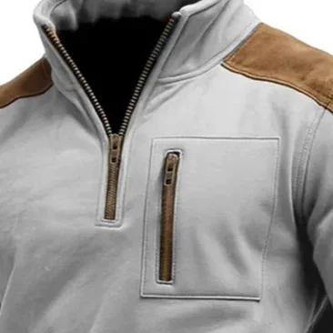Autumn Winter New Men's Stand Collar Pullover Sweatshirts Fashion Patchwork Sports Tops Male Casual Streetwear Pull On Hoodie — image 6
