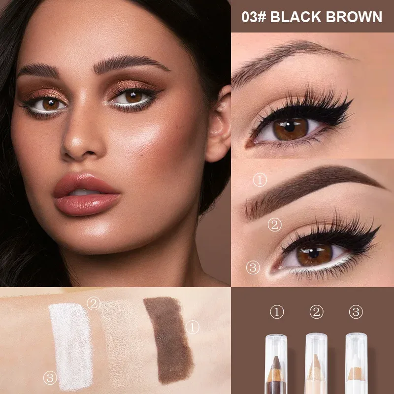 3PCS Wooden Eye Shadow Liner Contour Concealer Pencil Set - White Eyeshadow Eyebrow Contour Concealer Waterproof Makeup Kit