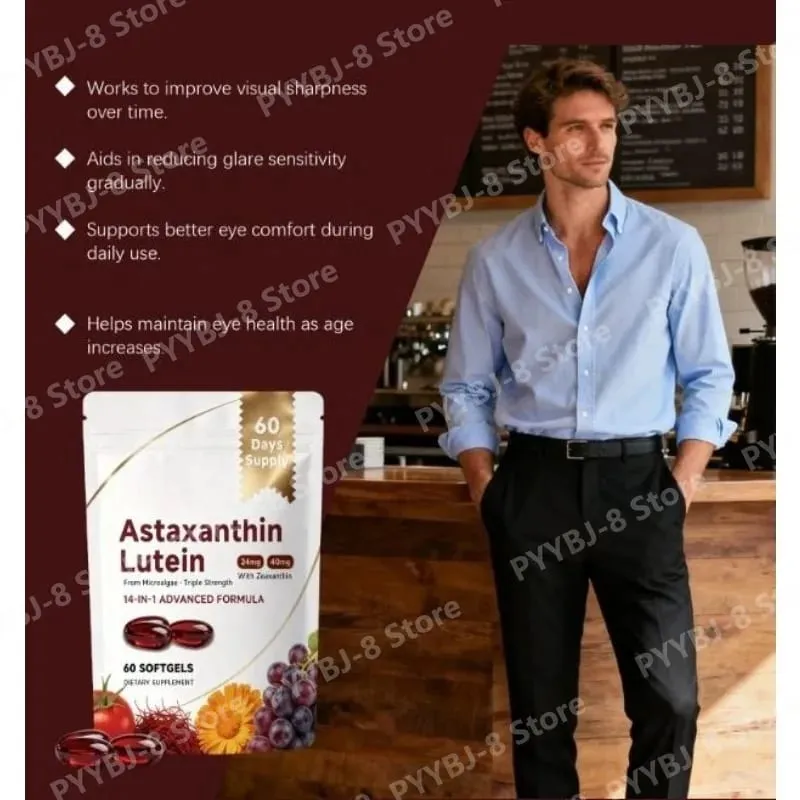 Astaxanthin and Lutein Capsule 60 Count with Grape Seed & Saffron Extract Provide Eye Nutrition Skin and Joint Health Support
