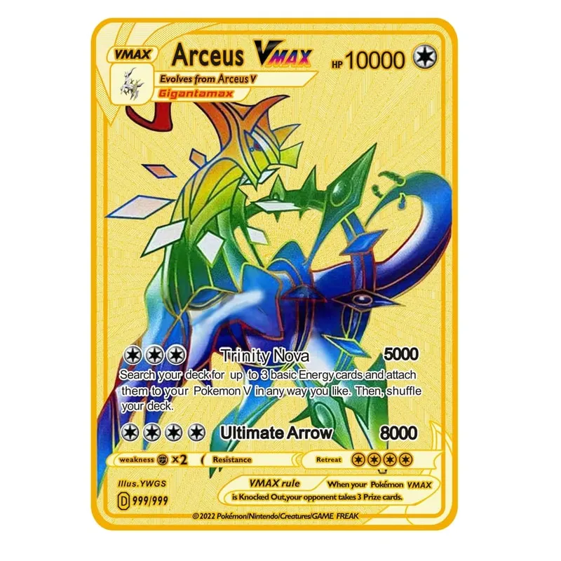 2026 NEW Pokemon Metal Card 10000 Points Arceus Charizard Super Card Golden English Mewtwo Vmax GX EX Anime Collection Card Gift
