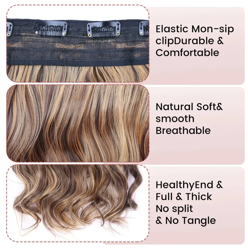 Synthetic clip in hair extensions 5 clips in one piece high temperature fiber wavy hairpieces for women daily party holiday