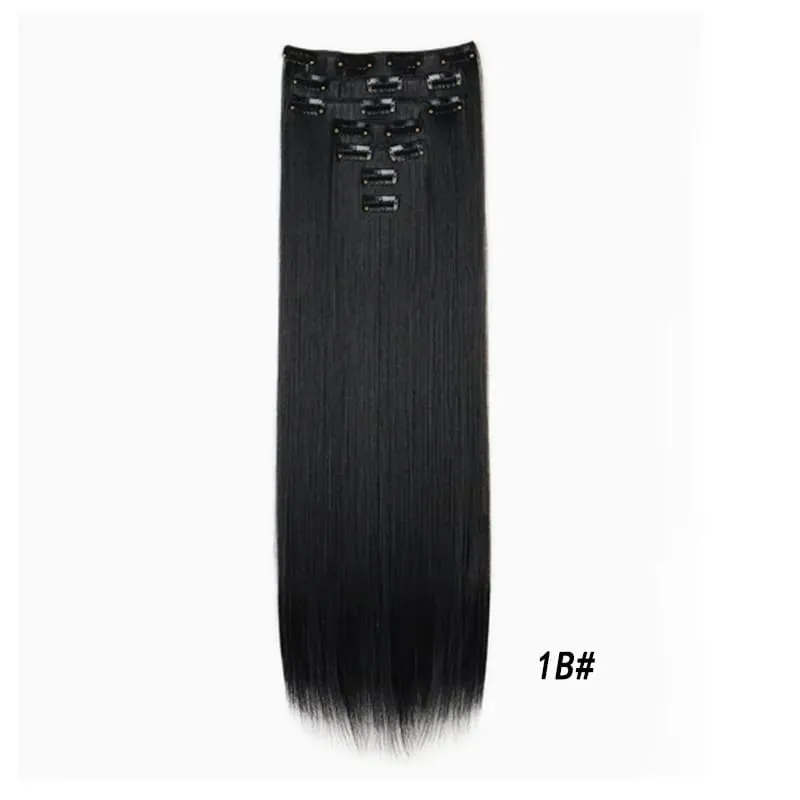 7Pcs/Set16Clips Hair Extension Black Long Straight Natural Hair Ombre Hairpiece Heat Resistant Fiber For Women Hairstyle Cosplay — image 20