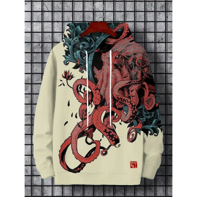 Japanese Harajuku 3D Printed Hoodies For Men Mountain Cat Tentacle Graphic Pullover Sweatshirts Casual Loose Hooded Long Sleeves — image 8