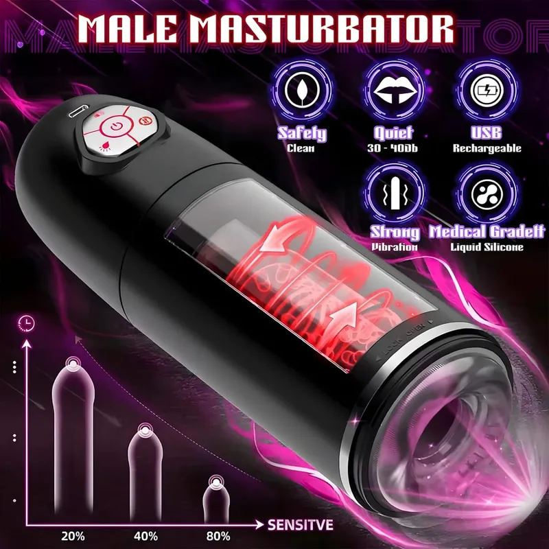 New Automatic 4 IN 1 Telescopic Rotating Licking Male Masturbator Vacuum Penis Pump Vagina Masturbation Adults Sex Toy for Men