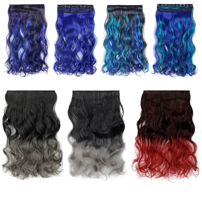 Water Wavy Clip in Hair Extension Synthetic Hair Highlight Silky Soft Natural Look with Invisible Lace Weft Hairpieces for Women