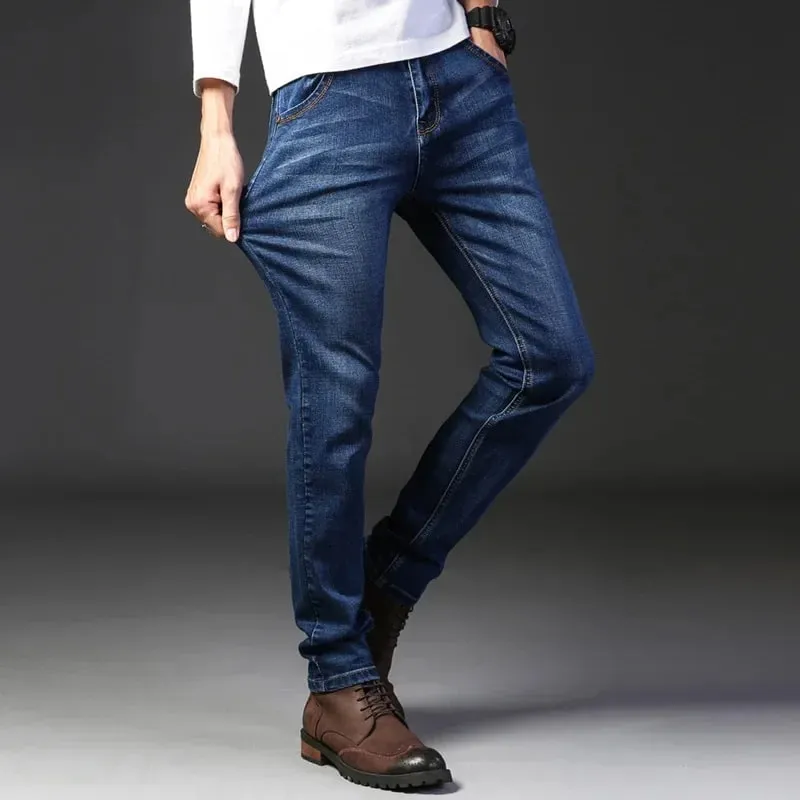 2024 sommer Dünne männer Elastische Baumwolle Jeans Mode Grau Komfortable Business Gerade Casual Hosen Hohe Qualität Marke Hosen — image 3