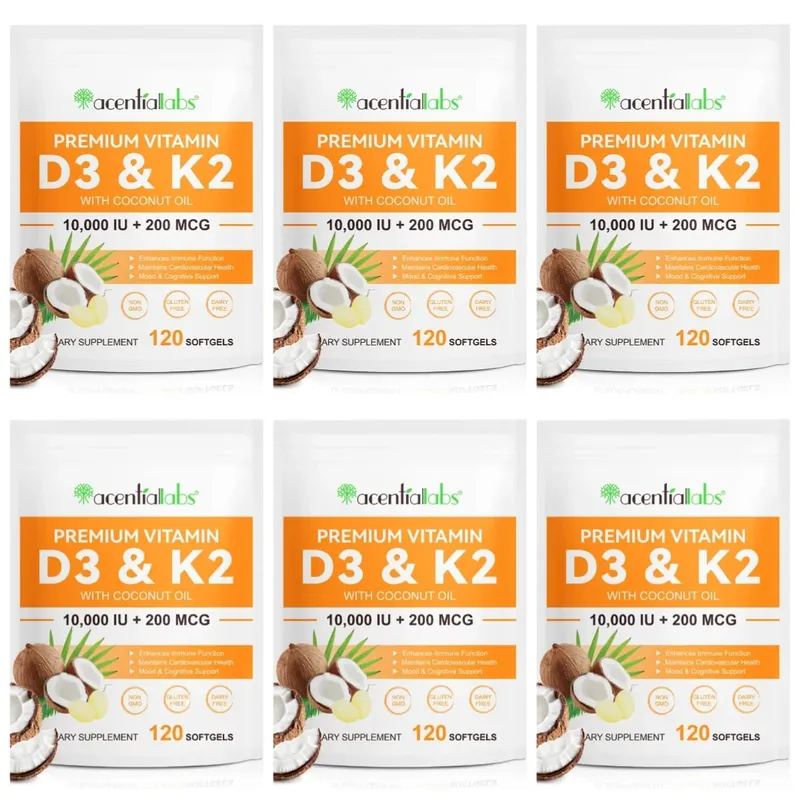 Acentiallabs Premium Vitamin D3 K2 Softgels kosttilskud Kokosolie Vitamin D3 AK2 bløde kapsler til immunstøtte til voksne