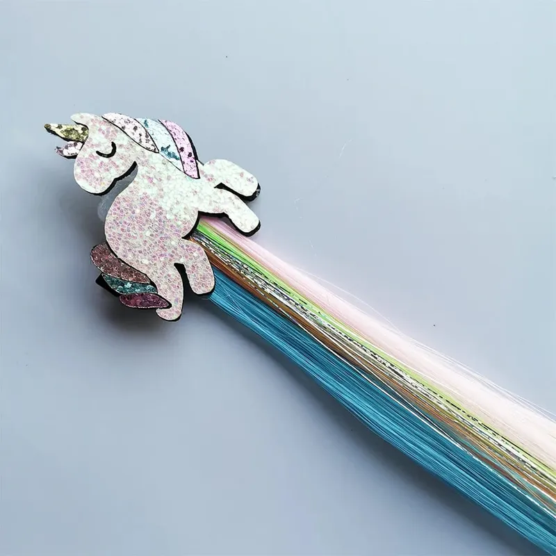 6pcs Clip in Curly Hair Extensions Rainbow Color Hairpieces with Cute Alligator Clip Bows for Girls-Great for Gifts Holidays