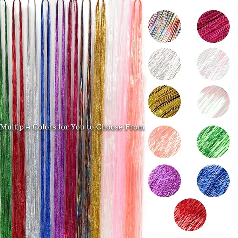 1PCS Sparkling Shiny Tinsel Hair 48inch Long Colored Hair Extensions Party Hightlights Women Hairpiece Halloween Christmas Use — image 5