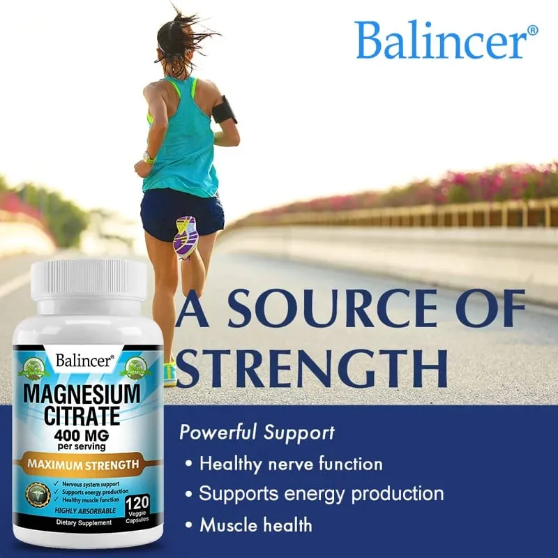 Magnesium Citrate 400 Mg - Muscle Nerve and Energy Support Promote Muscle Relaxation Non-GMO 120 Capsules — image 3