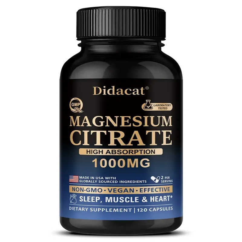 Magnesium Citrate Capsules 1000mg High Absorption Supplement - Sleep Muscle & Heart Support Non-GMO Vegan