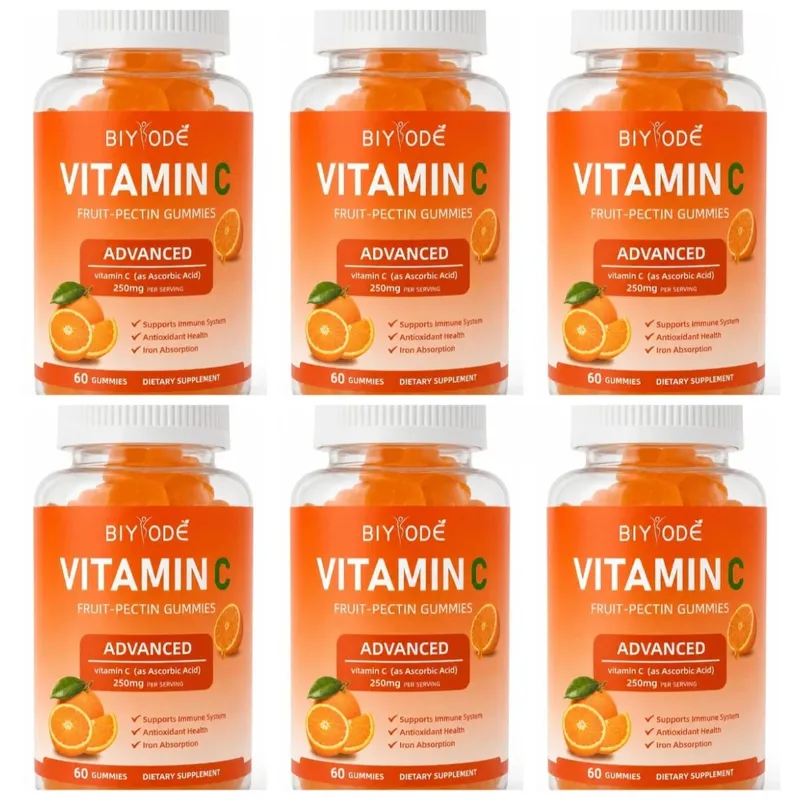 Vitamin C Gummies 250mg with Vitamins A and E Orange Fruit Pectin Chewables 60 Count Daily Nutrition for Adults Men & Women