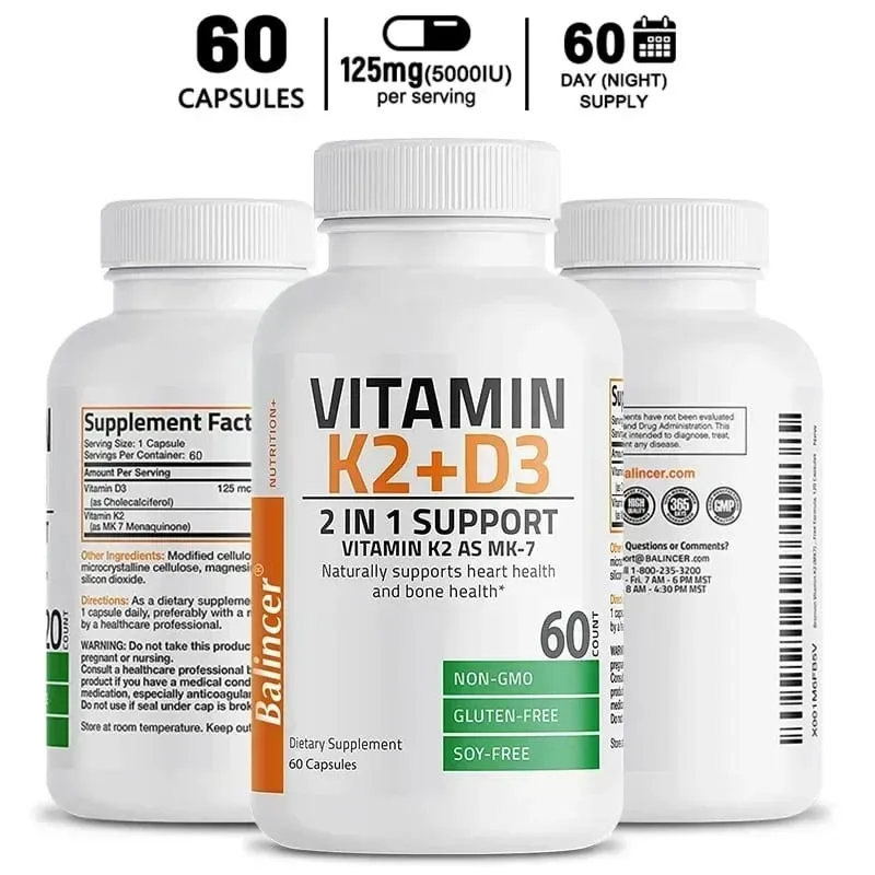 D3 보충제가 포함된 비타민 K2(MK7) 유전자 변형 성분 없음 포뮬러 비타민 D 및 K 복합물 심장 면역 뼈 건강을 위한 천연 지원