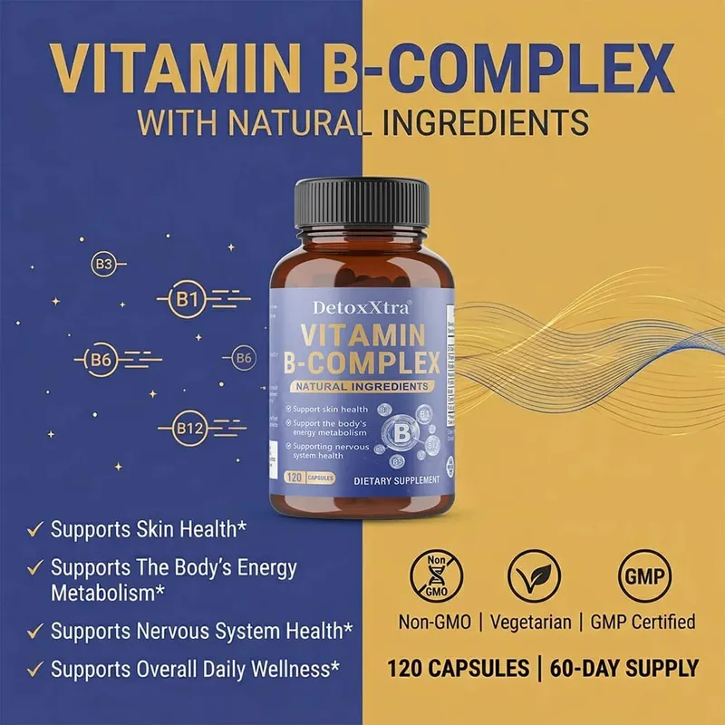 Vitamin B Complex Capsules Relieve Stress Energy Metabolism Nervous System & Immune Wellness Support Vegetable Capsules