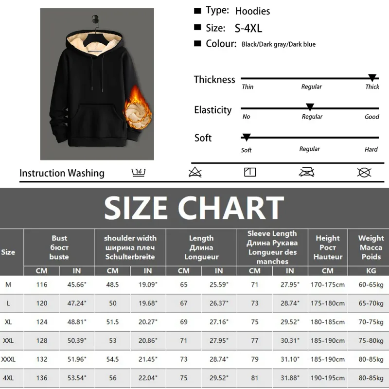 Winter Lambswool Hoodies Thicken Warm Windproof Sweatshirts Print Hooded Pullover Loose Men Women Winter Hoodies Black