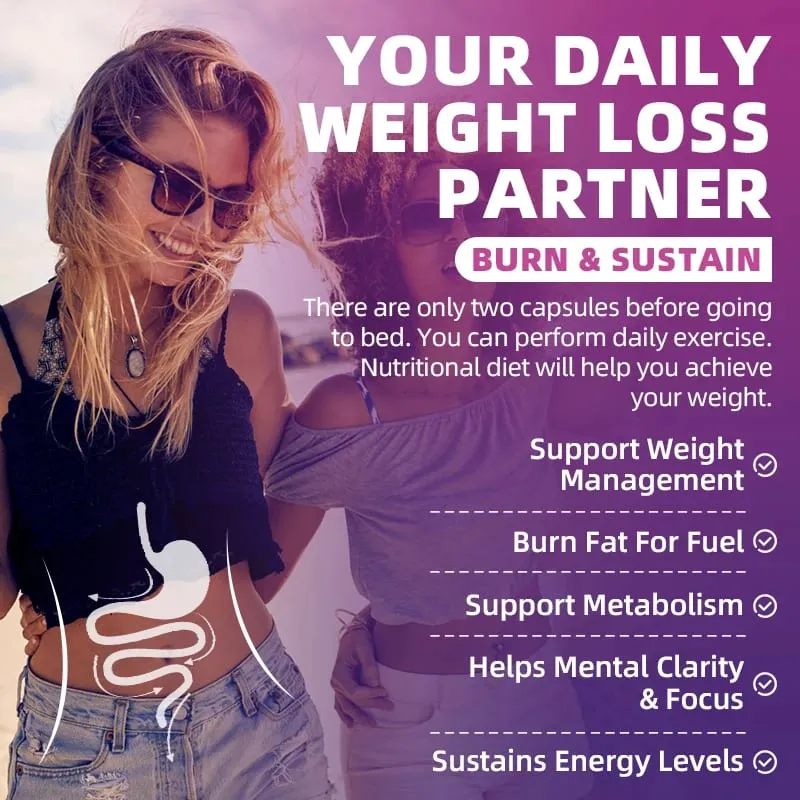 HOT 2Pcs Night Weight Loss & Apple Cider Vinegar Capsules for Digestion Detox Immune-Powerful Cleanser & Appetite Suppressant