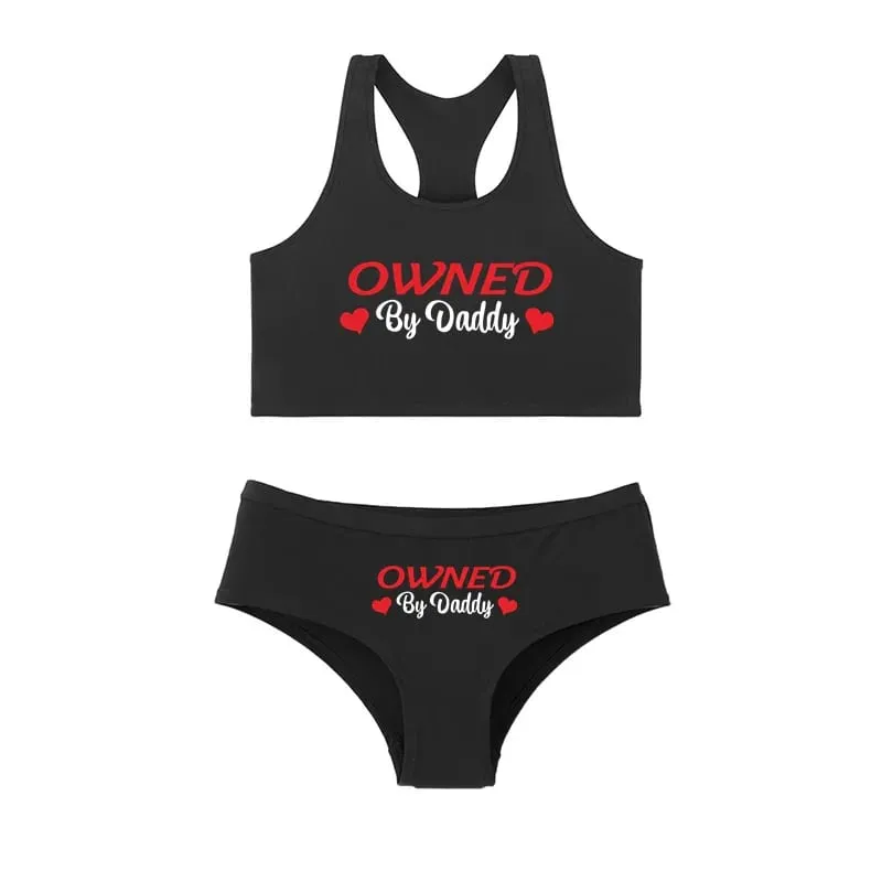 Sexy Women Lingerie Set DRIPPING WET FOR DADDY Vest Briefs Set Comfort Breathable Cotton Tank Tops With Underwear Ladies Clothes