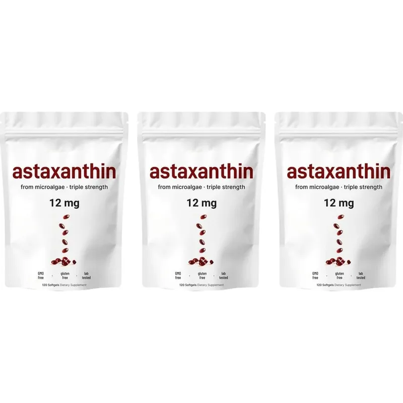 Astaxanthin 12mg Softgels from Microalgae Triple Strength Antioxidant Supplement Cellular Wellness & Everyday Balance 120 Count