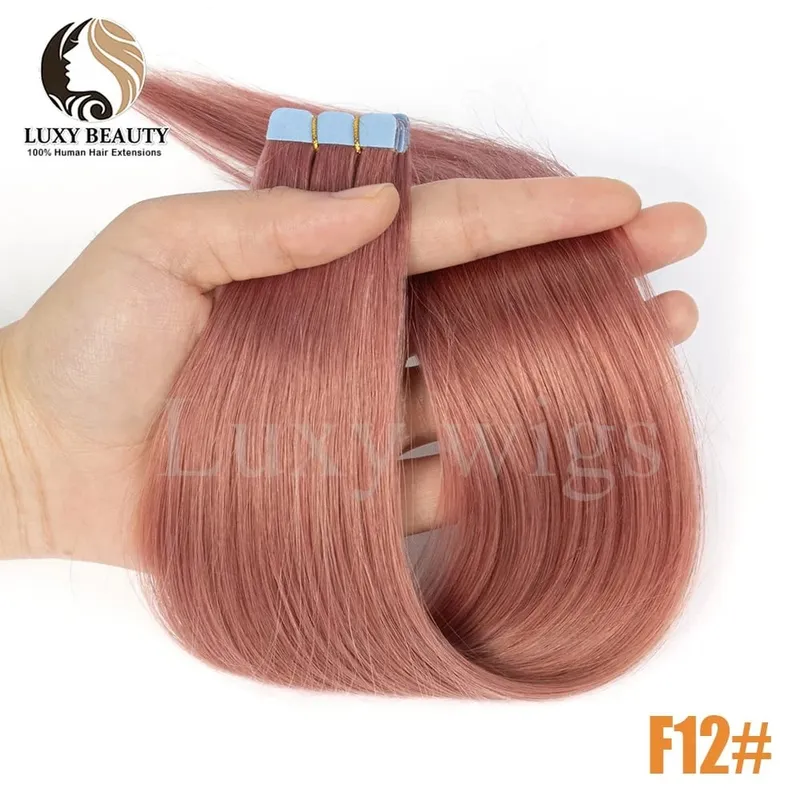 Colored Purple Mini Tape in Human Hair Extensions Invisible Seamless Tape in Hair 10pcs Pink Red Green Blue Mini Tape In Hair