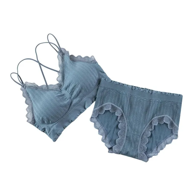 1Set Casual Lace Women Seamless Bra Set with Bra Pads V-Neck Lingerie Set Breathable Comfortable Sport Brassiere — image 2