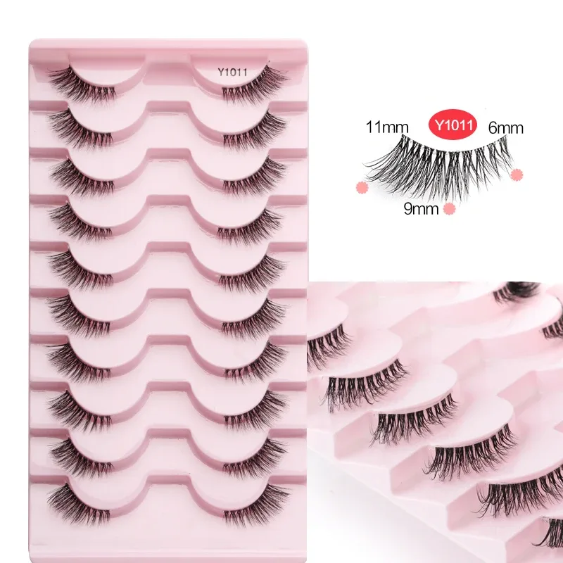 Halve øjenvipper Katteøjevipper 3/5/10 par falske øjenvipper Fluffy Blødt naturligt udseende Klart bånd 3D Mink-vipperforlængelse makeup