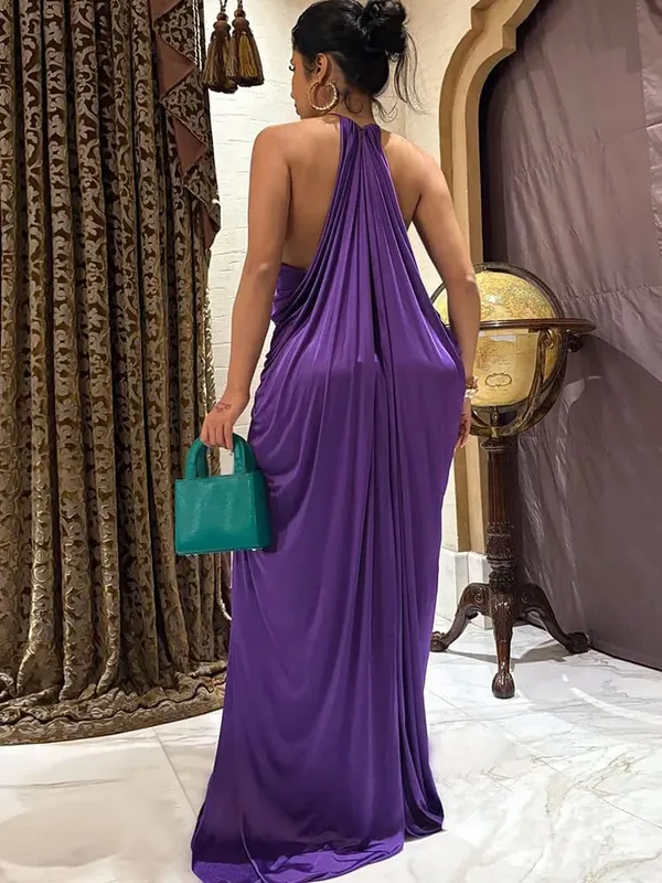 Weird Puss Elegant Ruched Halter Dress Woman Sexy Sleeveless Summer Trend Silky Skinny Gown Robe Vacation Banquet Party Vestidos — image 5