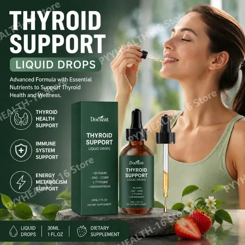 Thyroid Support Liquid Drops with Selenium Zinc Iodine L-Tyrosine & Ashwagandha for Thyroid Health and Daily Support Vegan 30ml