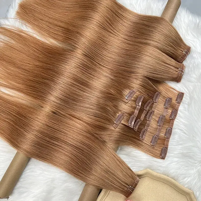 #30 Color Straight Invisible Seamless Clip in Hair Extensions PU Clip Ins 7Pcs/Set 100g 100% Raw Virgin Human Hair Full Head — image 6