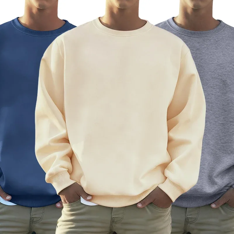 Solid Soft Pullovers Street Autumn Comfy Fleece Hoodies Office Jogging Loose Sweatshirts Casual Basics Daily Streetwear Of Men