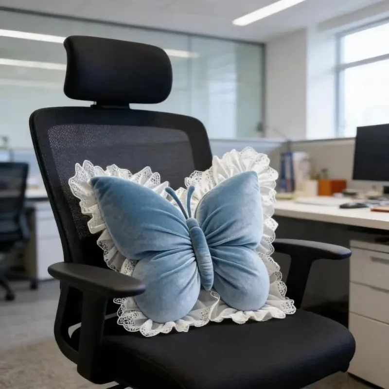 Decorative Cushion Velvet Butterfly Plush Pillow Lace Trim Plush Bow Plush Cushion Soft Cute Bow Throw Pillow Office — image 8