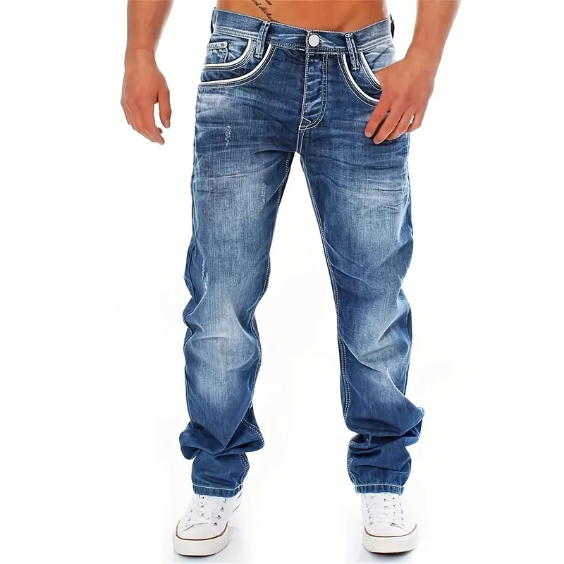 New Men's Retro Loose Casual Straight Leg Jeans Comfortable Classic Fit Men's Denim Pants — image 4
