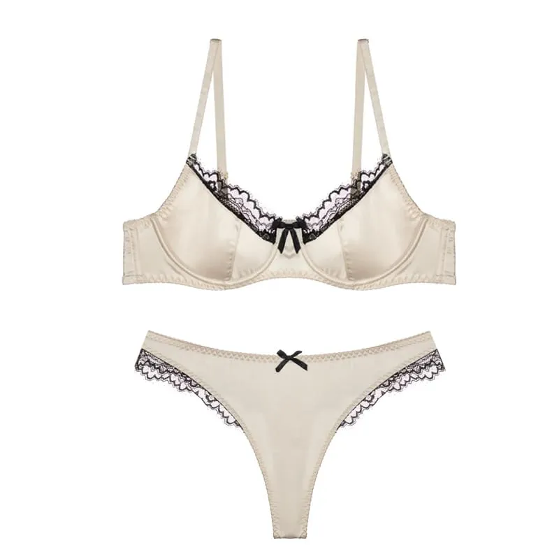 Elegant Red Satin Lingerie Set Zodiac Inspired Bra Small Chest Push Up Gathers Anti Sagging Sensual Lace Bralette Women Tushy
