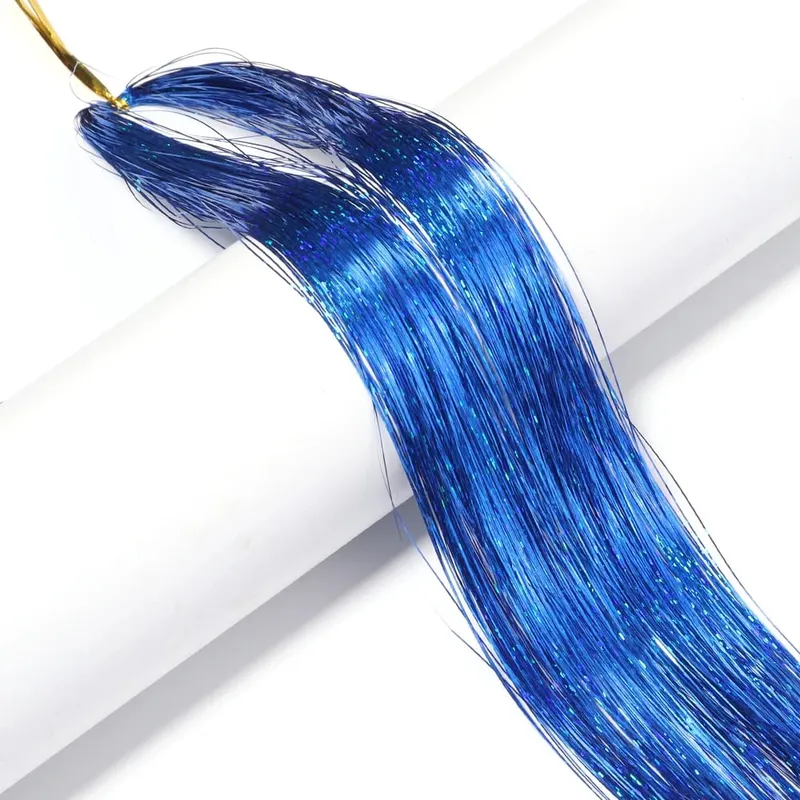 3pcs/pack 120cm Multicolor PET LLaser Hair Tinsel Strands Metallic Hair Extensions for DIY Party Cosplay Hair Decor Accessories