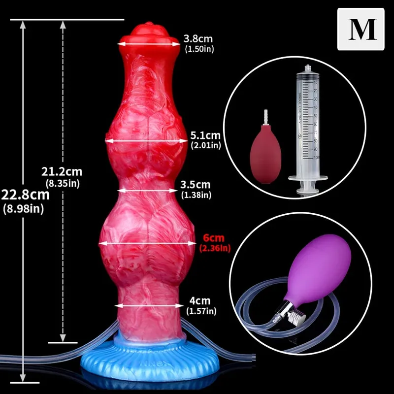 Kæmpe knude sprøjtende-oppustelig dildo med stærk sugekop Silikone oppustet analstik træner Begynder sexlegetøj til kvinder mænd