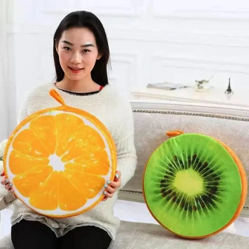 Cute Round Fruit Pillow Simulation Plush Fabric Seat Cushion Fruit Slice Print Stuffed Inner Plush Pillow Sofa Decor
