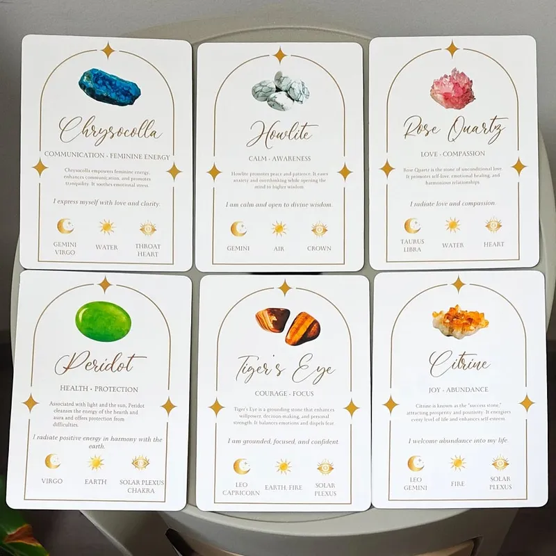 Soul Stones Crystal Oracle Deck、51 Healing Affirmation Cards in Tin Box with Guidebook 11.5*8cm Chakra Zodiac Element Cards