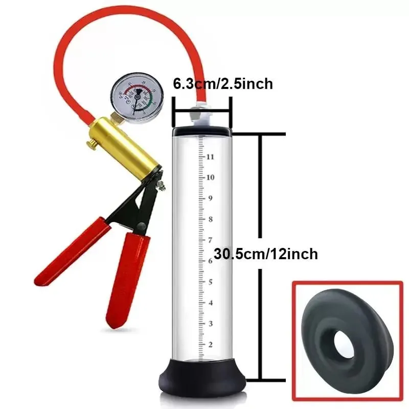 Manual Penis Vacuum Pump with Gauge Acrylic Male Enlargement Extender Trainer Masturbation Pump Adult Sex Toy Set for Men