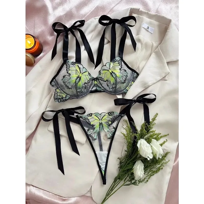 French Luxury Embroidery Sheer Lace Lingerie Set Lift Thin Cup Plus Size Big Bust Minimize Soft Transparent Intimate Wear 34-40 — image 3
